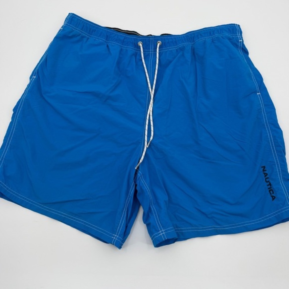 Y2K nylon Nautica Swim Trunks Men's XXL blue Board Shorts Lined Pockets Beach